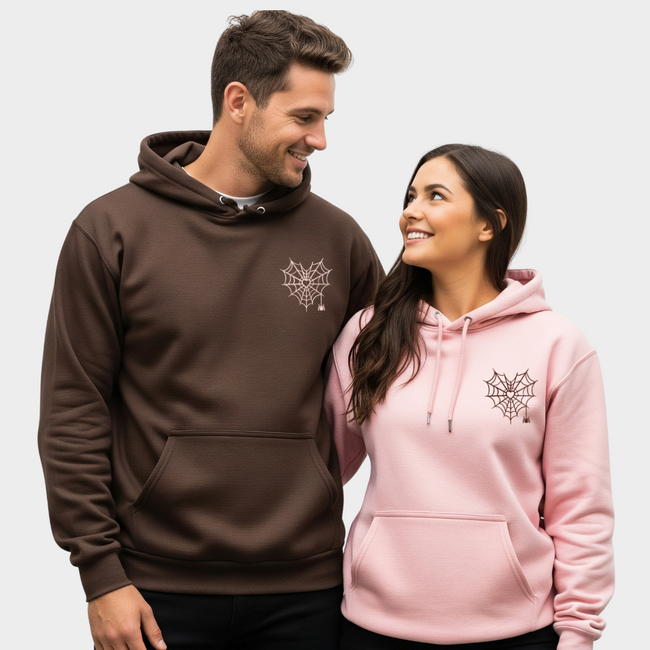 2 Pack : Pink and Brown Spider Web Heart Couple Hoodie Hover Image