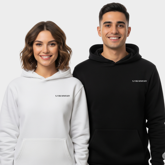2 Pack : Custom Roman Date Couple Hoodie Main Image