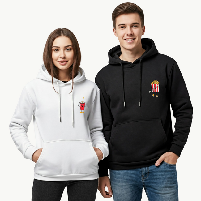 2 Pack : Coke & Popcorn Black White Couple Hoodie Hover Image