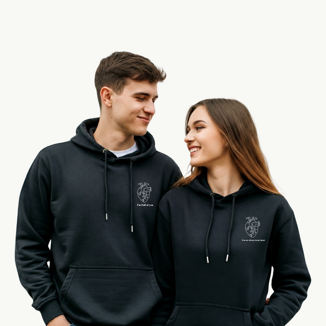 2 Pack : Cardiac Heart with Quote on Front and Sleeves Couple Hoodies Hover Image