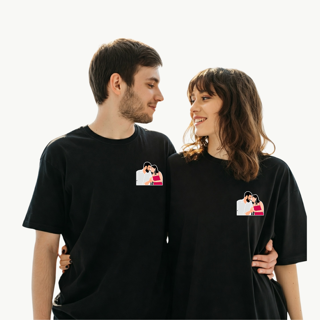 T-Shirt Photo Customised(Single/Couple) - Embroidery and Print