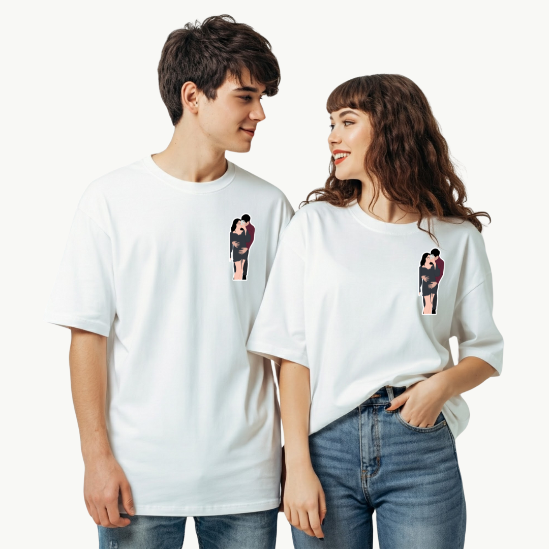 T-Shirt Photo Customised(Single/Couple) - Embroidery and Print