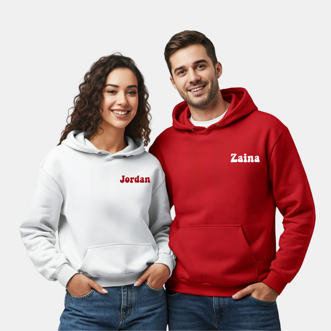 2 Pack : Custom Name with Sleeve Lyrics Couple Hoodies Hover Image