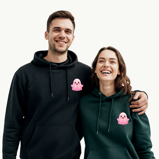 2 Pack : Happy Ghost Dark Green & Black Couple Hoodie Hover Image