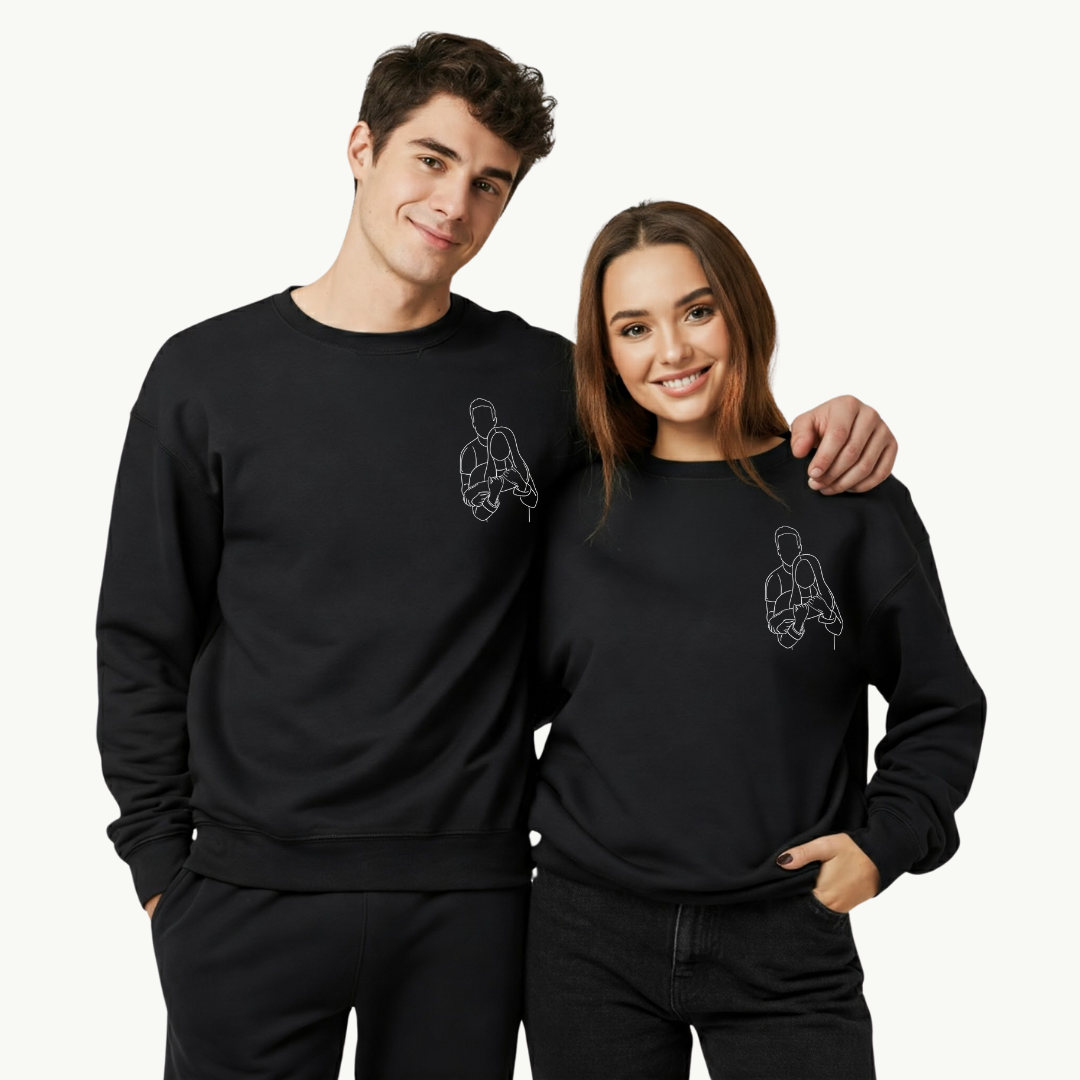 Sweatshirt Line Art Custom(Single/Couple) - Embroidery and Printed