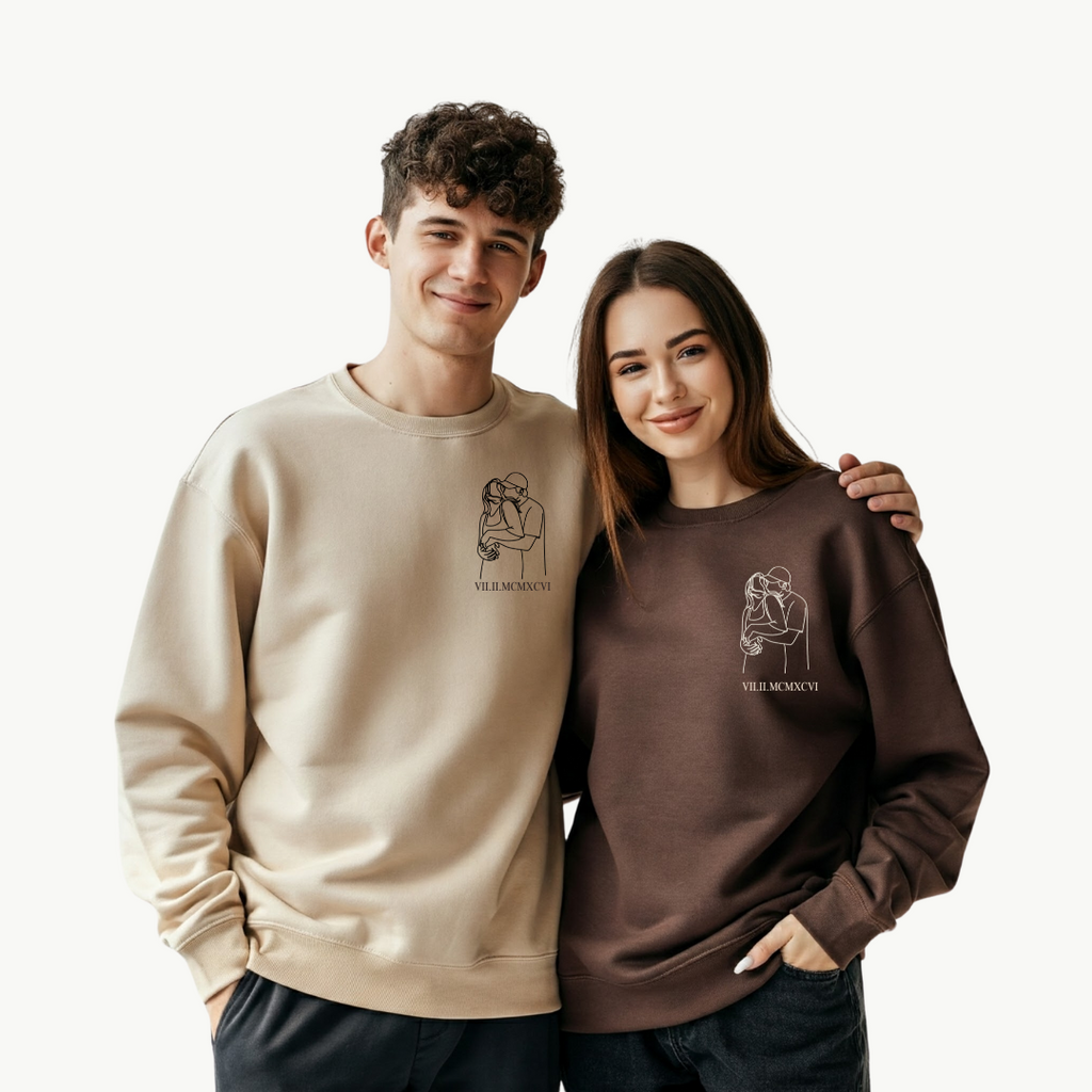 Sweatshirt Line Art Custom(Single/Couple) - Embroidery and Printed