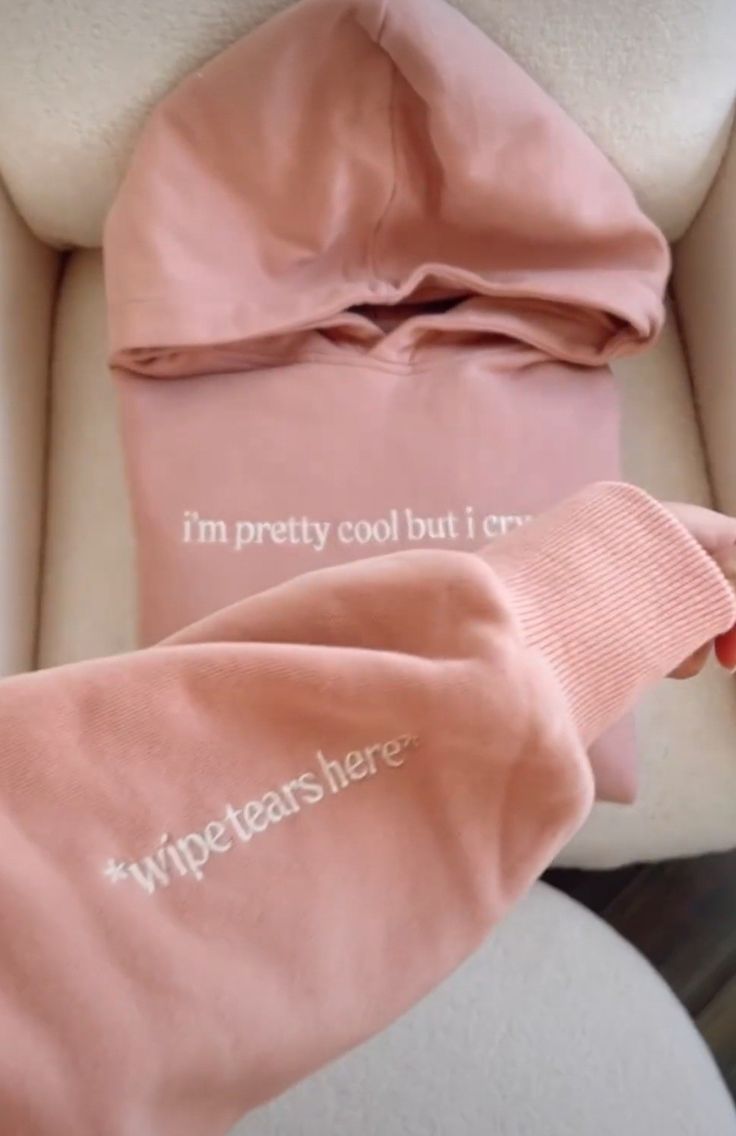 I Cry A Lot Pink Single Embroidery Hoodie