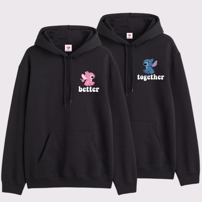 2 Pack: Angel and Stitch Better Together Couple Hoodies Main Image