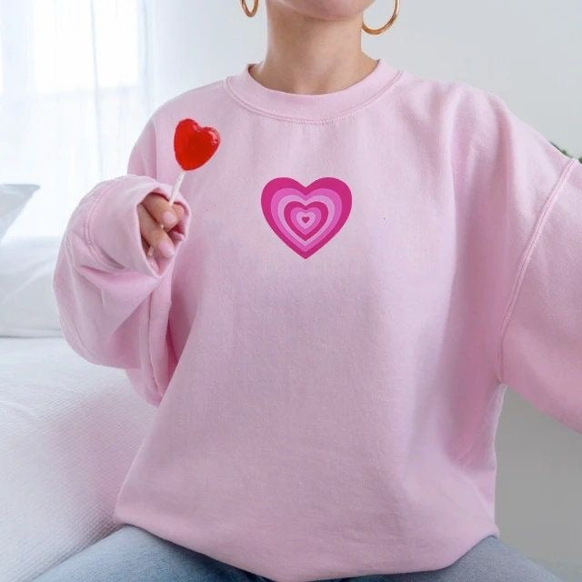 Retro Heart Pink Single Embroidery Sweatshirt