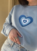 Retro Heart Skyblue Single Embroidery Sweatshirt