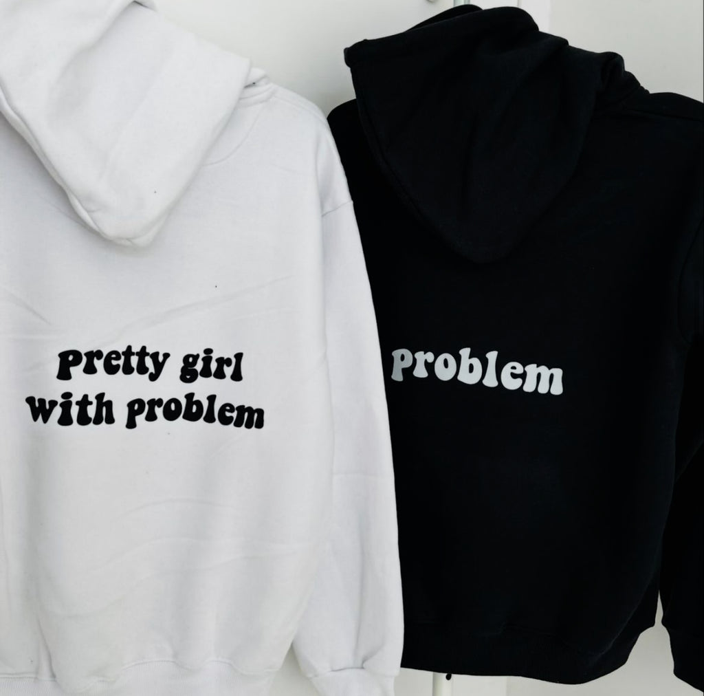 2-Pack Pretty Girl with Problem Sage Green and Beige Couple Hoodies