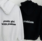 2-Pack Pretty Girl with Problem Sage Green and Beige Couple Hoodies
