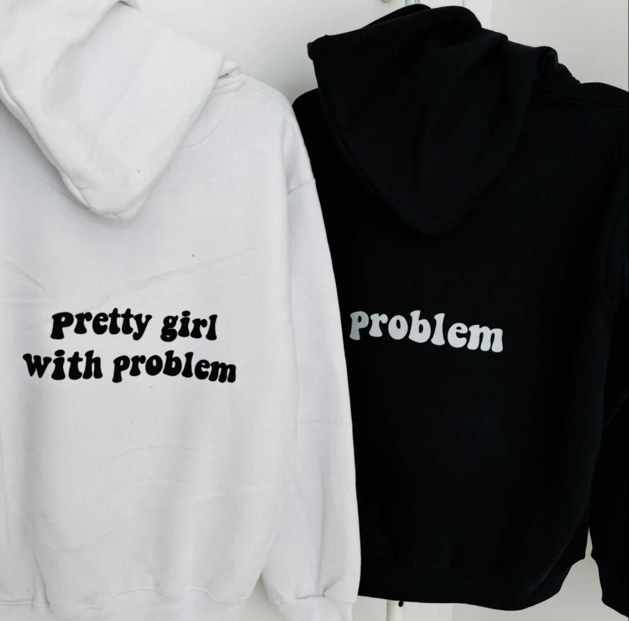 2-Pack Pretty Girl with Problem Sage Green and Beige Couple Hoodies