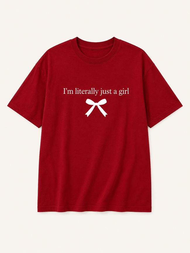 I’m Literally Just A Girl Red Oversized T-Shirt Hover Image