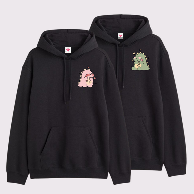 2 Pack : Blushing Dino Black Couple Hoodies Main Image