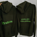 2-Pack Pretty Girl with Problem Sage Green and Beige Couple Hoodies