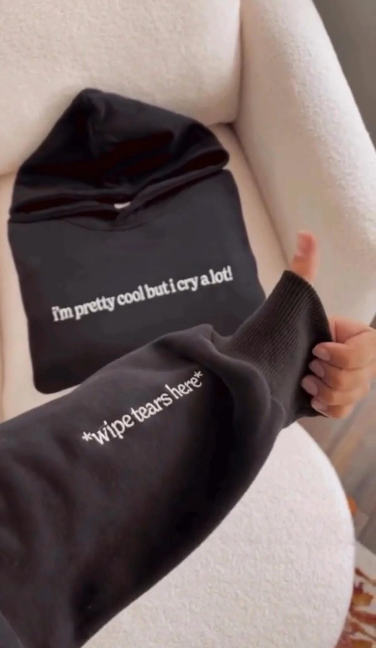 I Cry A Lot Black Single Embroidery Hoodie