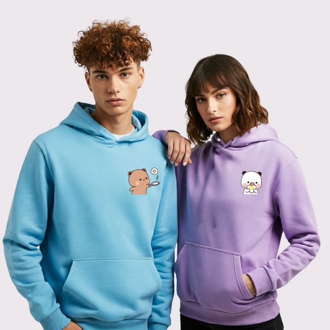 2 Pack : Milk & Mocha Cooking Omelette Skyblue Lilac Couple Hoodie Hover Image