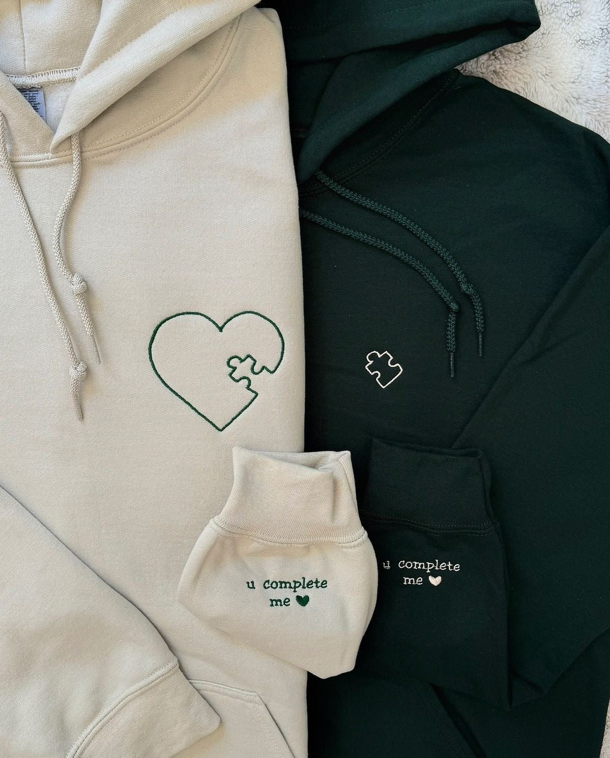 2-Pack: Puzzled Heart Embroidery Couple Hoodies