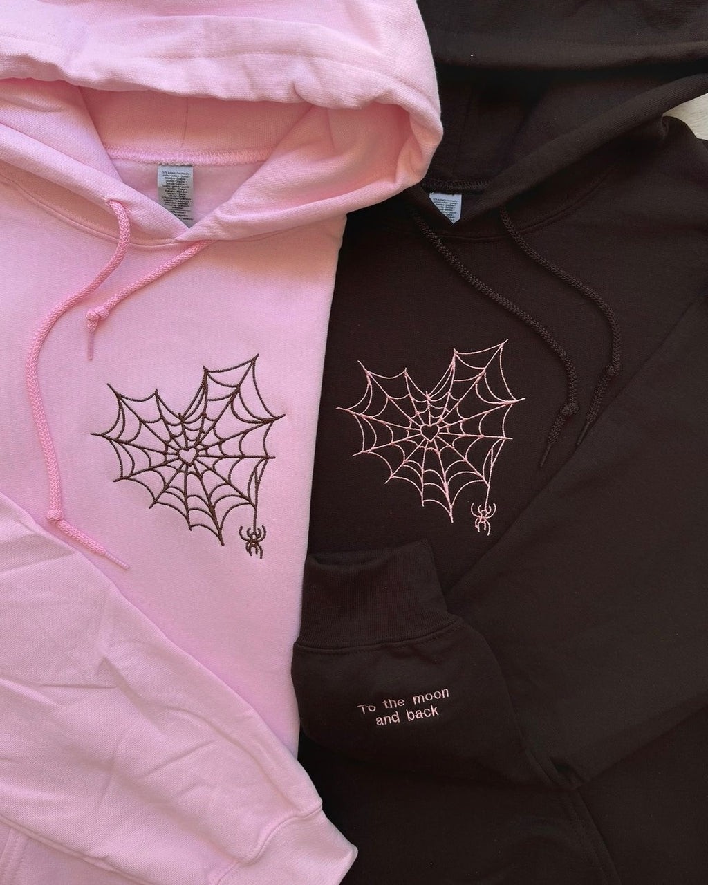 2-Pack: Spider-Web Heart with Custom Sleeves Embroidery Couple Hoodies