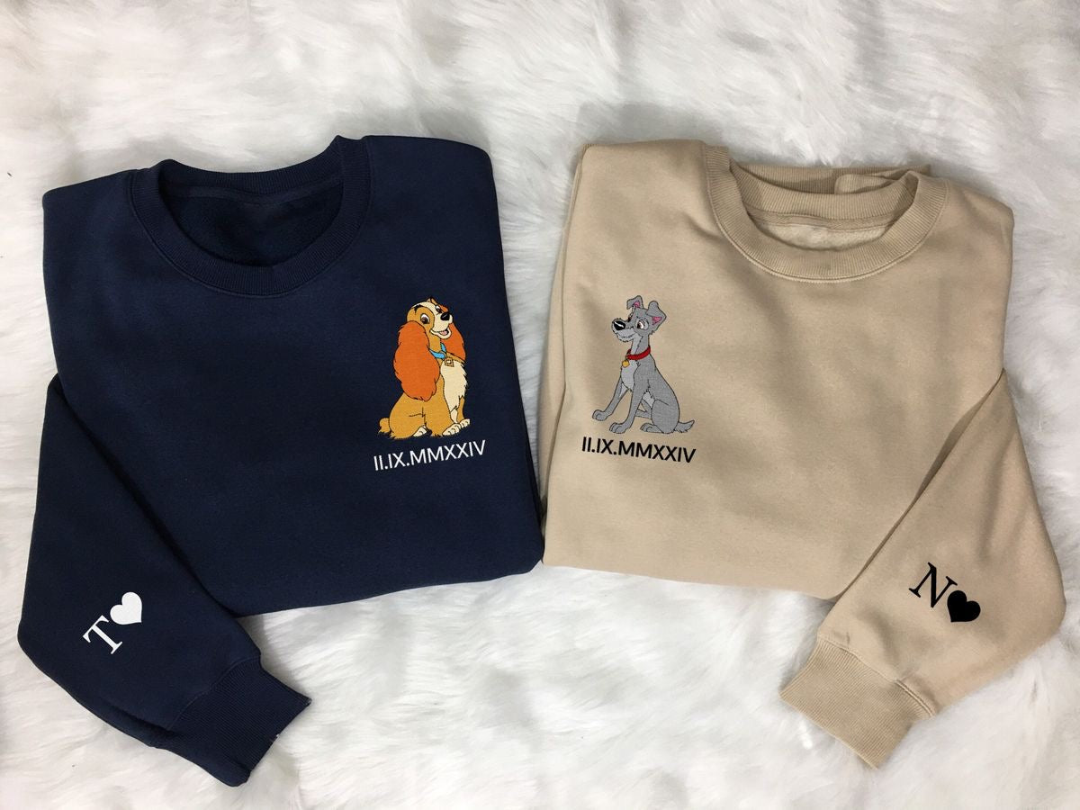 2-Pack: Lady & Tramp Custom Initial Embroidery Couple Sweatshirts
