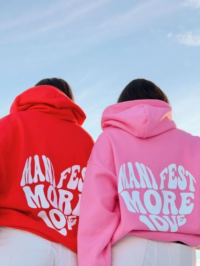 2 Pack: Manifest More Love Red and Babypink Couple Hoodies Hover Image