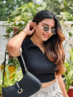 Ribbed Collar Crop Top