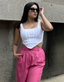 Rib Knit Corset Vest Top in White