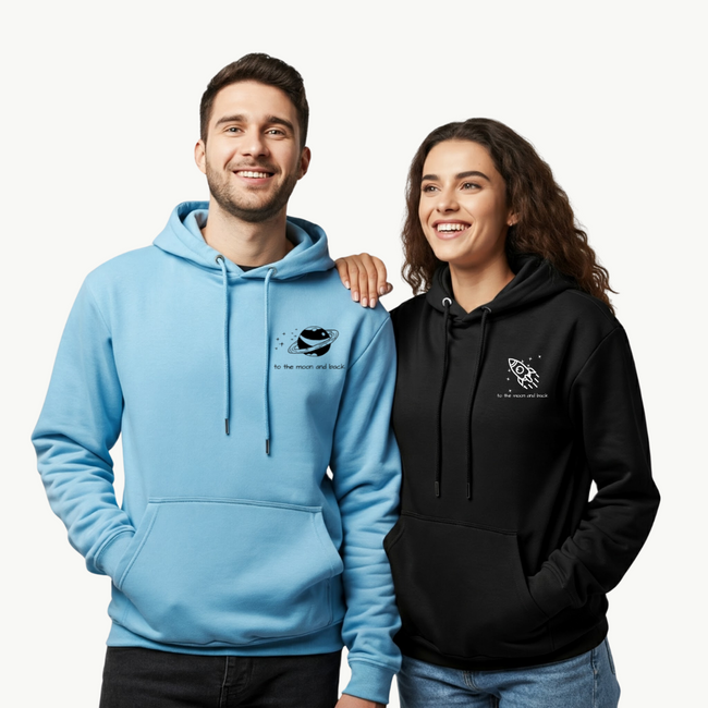 2 Pack : To The Moon & Back Skyblue & Black Couple Hoodie Hover Image
