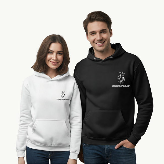 2 Pack : Cardiac Heart With Initials Black & White Couple Hoodie Hover Image