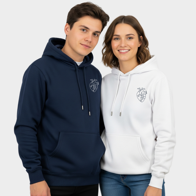2 Pack : Navy Blue and White Cardiac Heart Couple Hoodie Hover Image
