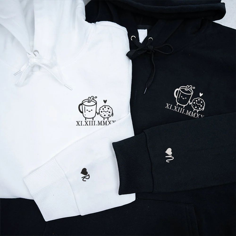 2-Pack: Cookie with Custom Date and Initial Embroidery Couple Hoodies