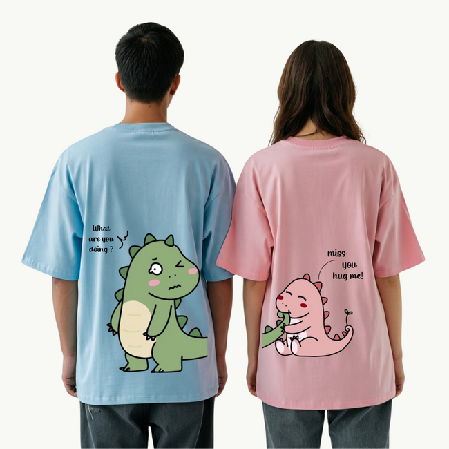 2 Pack :Cranky Dino and Blushing Dino Couple T-shirt Hover Image