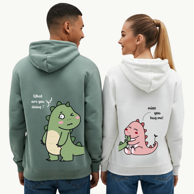 2 Pack : Back Cranky and Cute Dino Couple Hoodies Hover Image