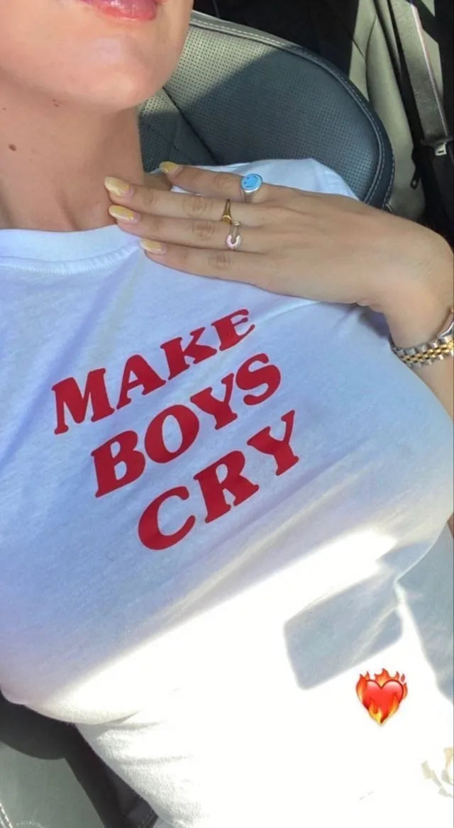 Make Boys Cry Printed White T-Shirt Hover Image