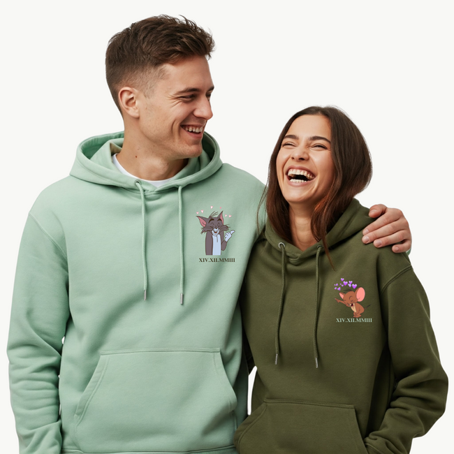 2 Pack : Tom & Jerry Giggling Pista Green & Olive Green Couple Hoodies Hover Image