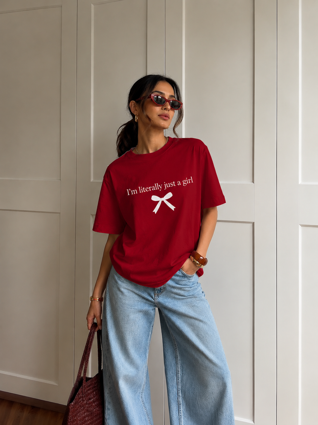 I’m Literally Just A Girl Red Oversized T-Shirt Main Image
