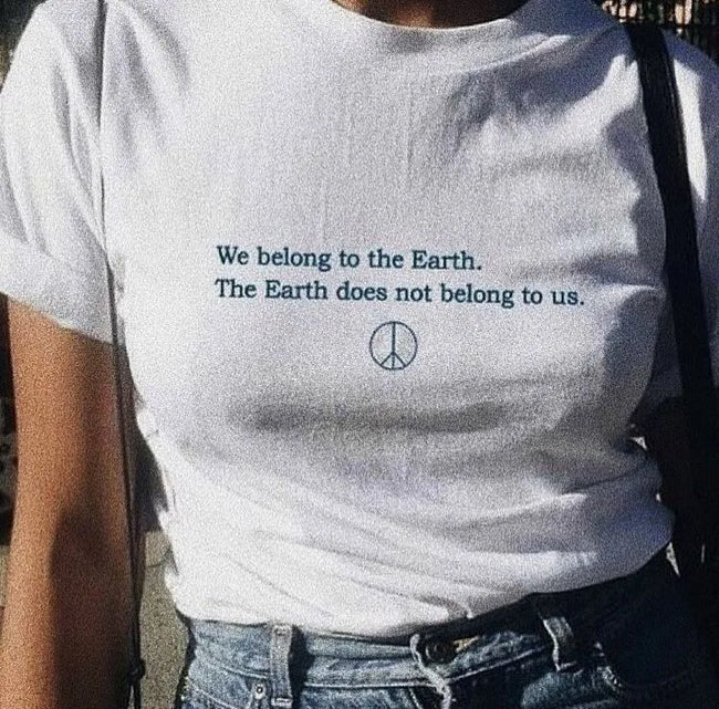 We belong to the Earth Printed White T-Shirt Hover Image