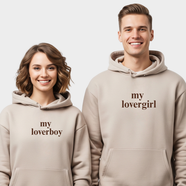2 Pack : Beige loverboy and lovergirl Couple Hoodies Hover Image