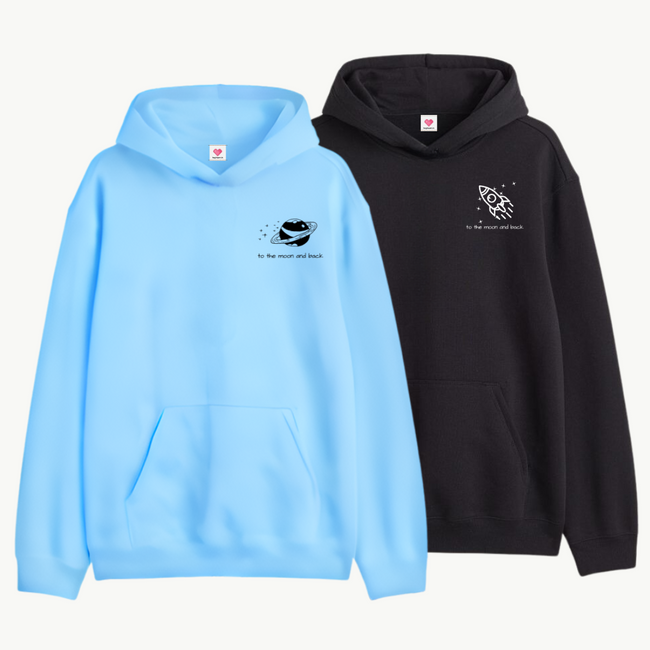 2 Pack : To The Moon & Back Skyblue & Black Couple Hoodie Main Image