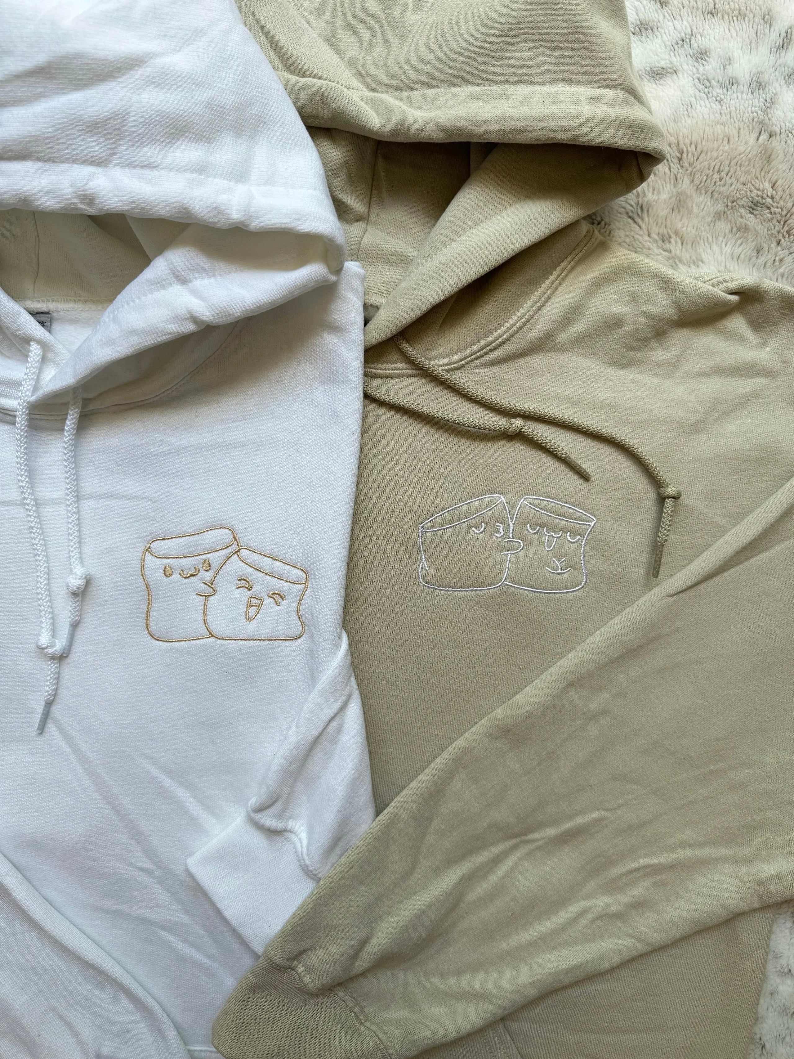2-Pack: Marshmallow Hugs Embroidery Couple Hoodies